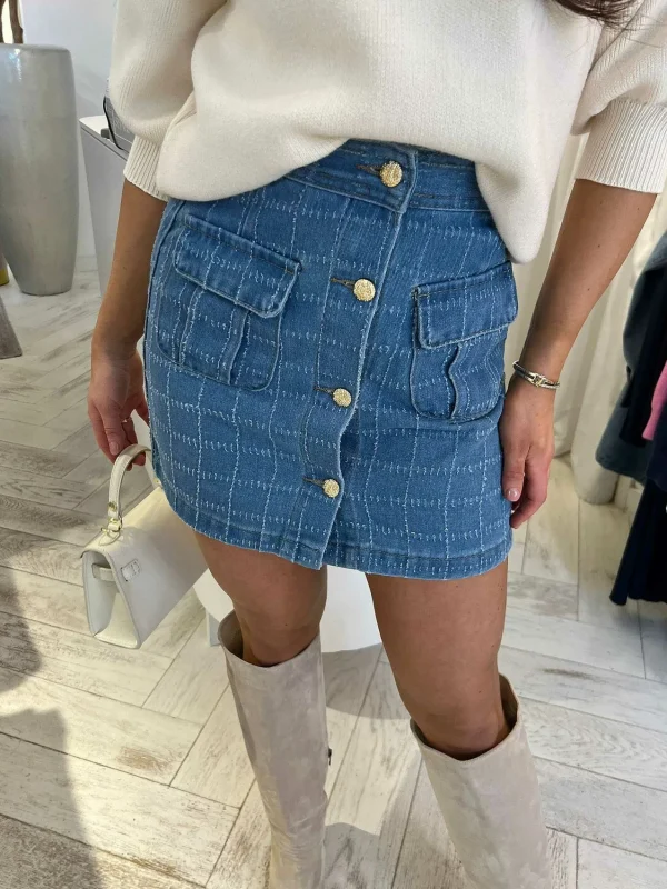 LOF Boutique Nelly Pattern Denim Skirt Blue> Rokken