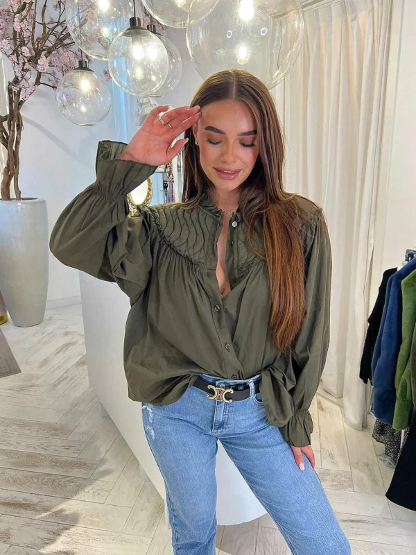 LOF Boutique Nina Padded Blouse Army> Tops & Blousjes