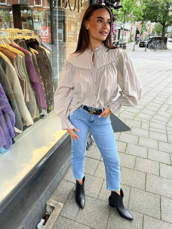 LOF Boutique Nina Padded Blouse Stone> Tops & Blousjes