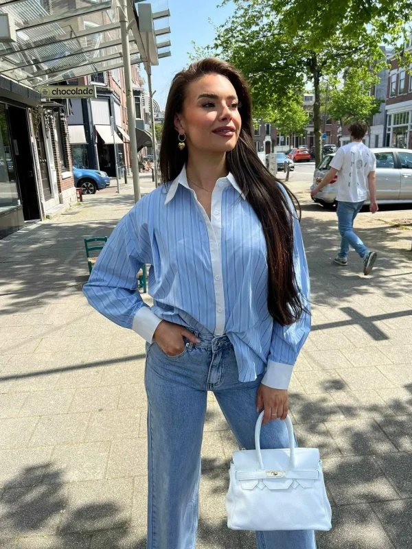 LOF Boutique Nina Stripe Blouse Blue> Tops & Blousjes