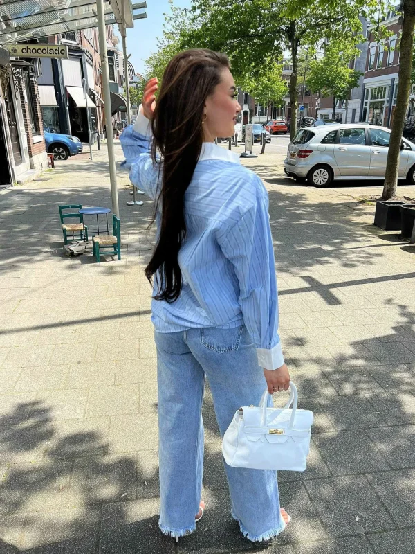 LOF Boutique Nina Stripe Blouse Blue> Tops & Blousjes