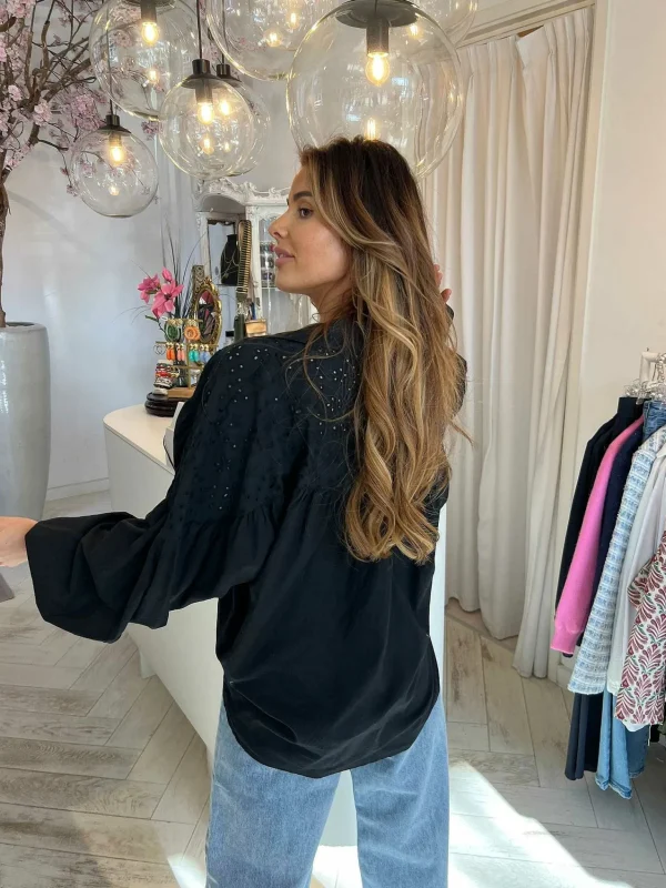 LOF Boutique Noah Broderie Blouse Black> Tops & Blousjes