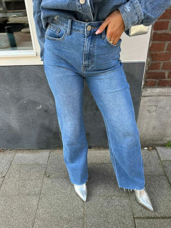 LOF Boutique Nora Extra Long Jeans Denim Blue> Broeken