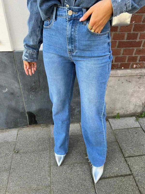 LOF Boutique Nora Extra Long Jeans Denim Blue> Broeken