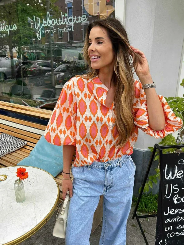 LOF Boutique Nora Pattern Blouse Orange> Tops & Blousjes