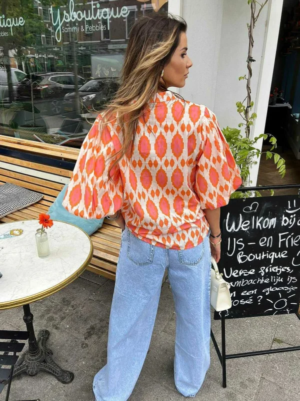 LOF Boutique Nora Pattern Blouse Orange> Tops & Blousjes