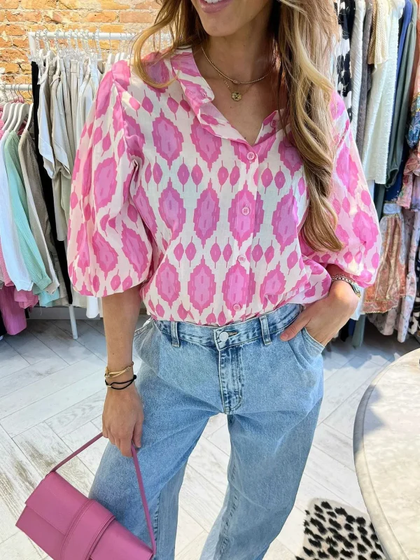 LOF Boutique Nora Pattern Blouse Pink> Tops & Blousjes