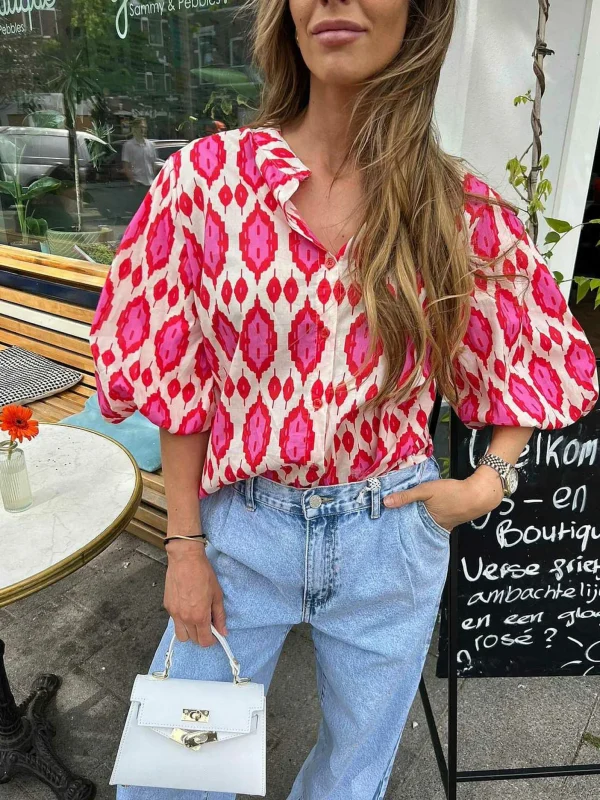 LOF Boutique Nora Pattern Blouse Red> Tops & Blousjes