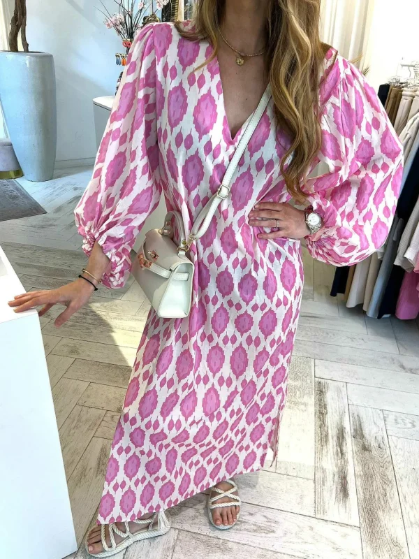 LOF Boutique Nora Pattern Dress Pink> Jurken