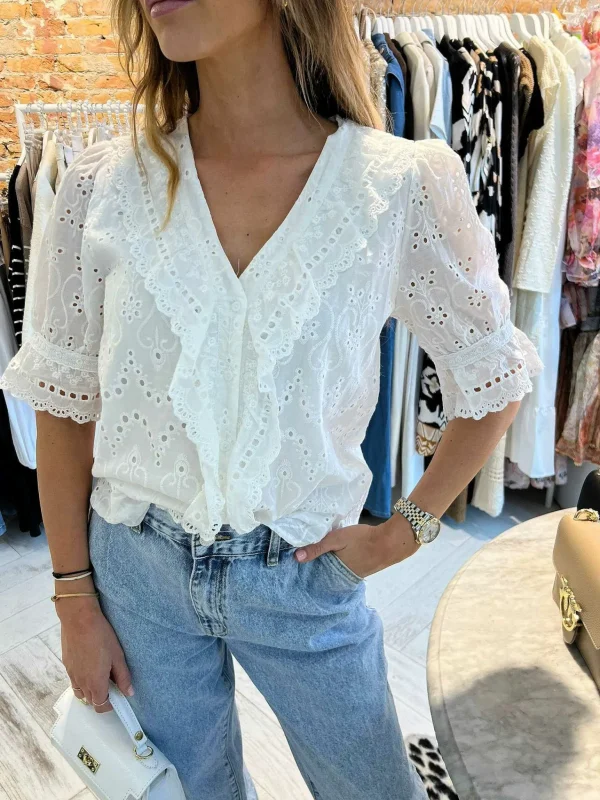 LOF Boutique Nowi Broderie Blouse Short Sleeve> Tops & Blousjes