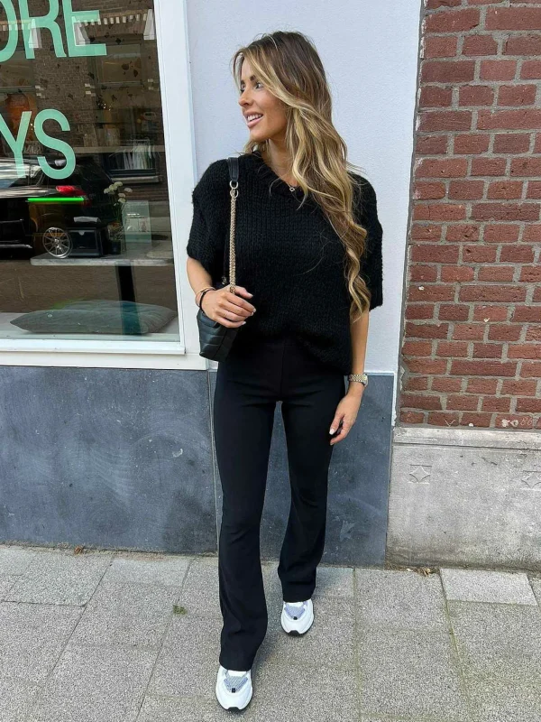 LOF Boutique Perfect Basic Rib Flared Pants Black> Broeken