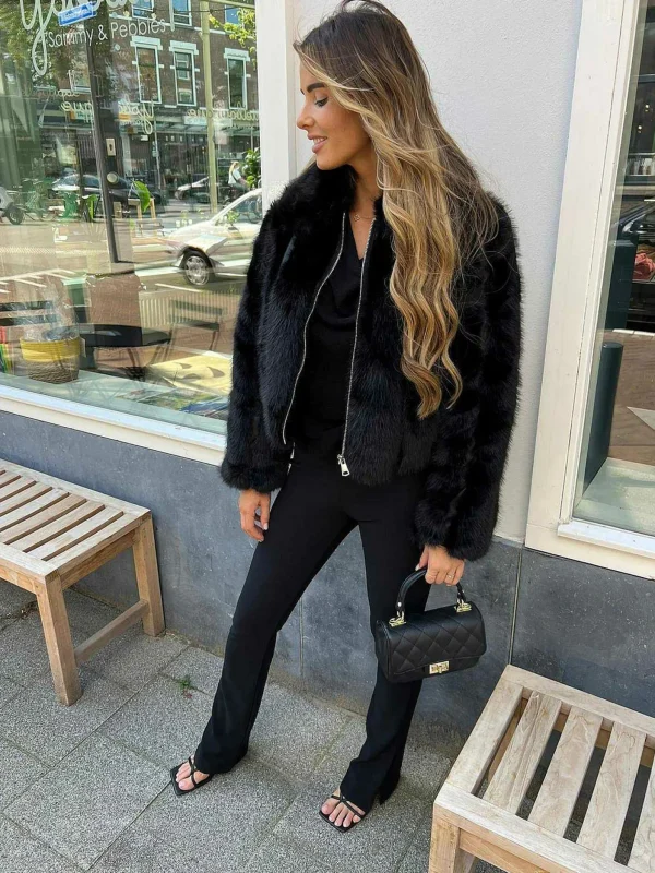 LOF Boutique Perfect Rib Split Flared Pants Black> Broeken