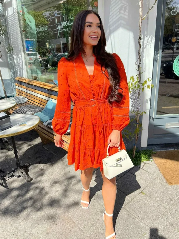 LOF Boutique Pien Broderie Dress Orange> Jurken