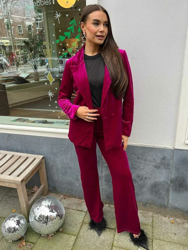 LOF Boutique Quinn Velvet Suit Magenta> Sets