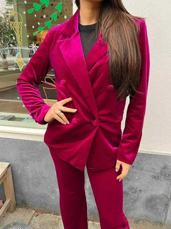 LOF Boutique Quinn Velvet Suit Magenta> Sets