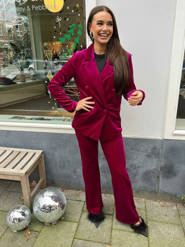 LOF Boutique Quinn Velvet Suit Magenta> Sets