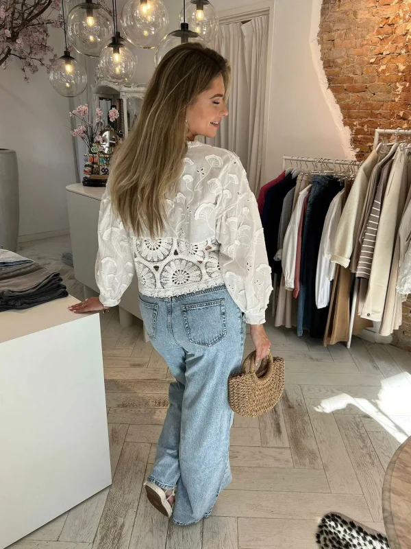 LOF Boutique Roxy Broderie Blouse White> Tops & Blousjes