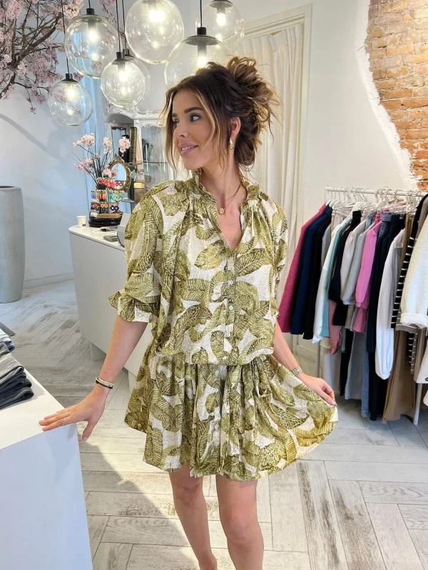 LOF Boutique Ruby Golden Print Dress Lime> Jurken