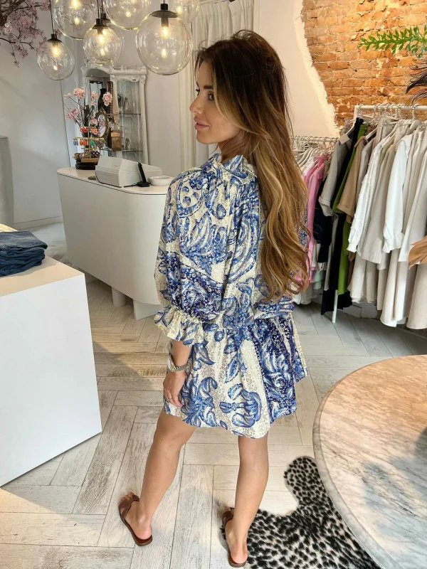 LOF Boutique Ruby Golden Print Dress Ocean Blue> Jurken