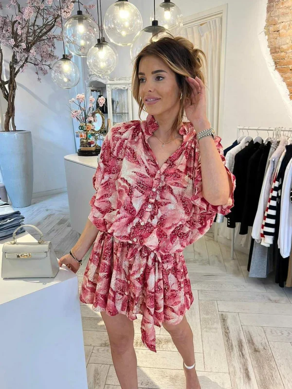 LOF Boutique Ruby Golden Print Dress Pink> Jurken