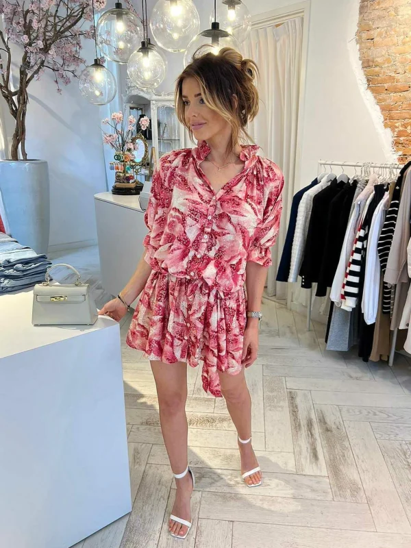 LOF Boutique Ruby Golden Print Dress Pink> Jurken