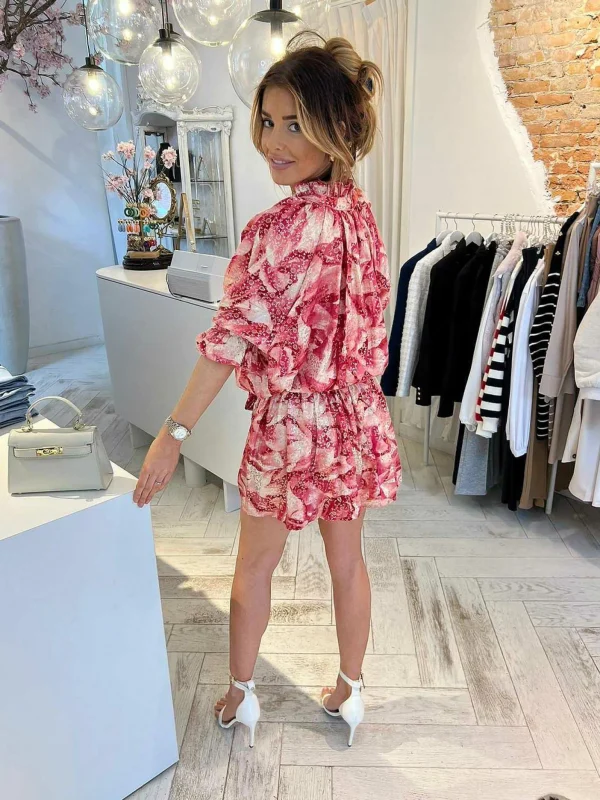 LOF Boutique Ruby Golden Print Dress Pink> Jurken