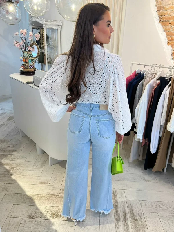 LOF Boutique Ruffle Wide Leg Jeans Light Blue> Broeken