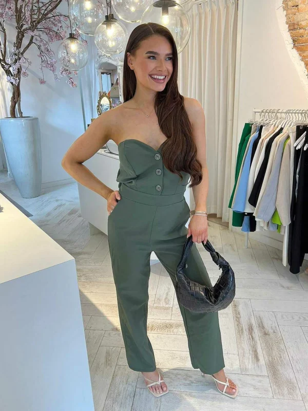 LOF Boutique Senna Strapless Jumpsuit Army> Jumpsuits