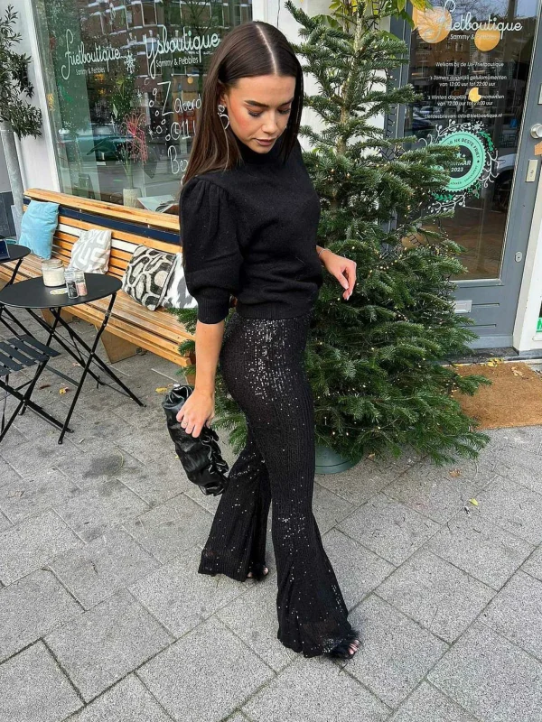 LOF Boutique Sequin Flared Pants Black> Broeken