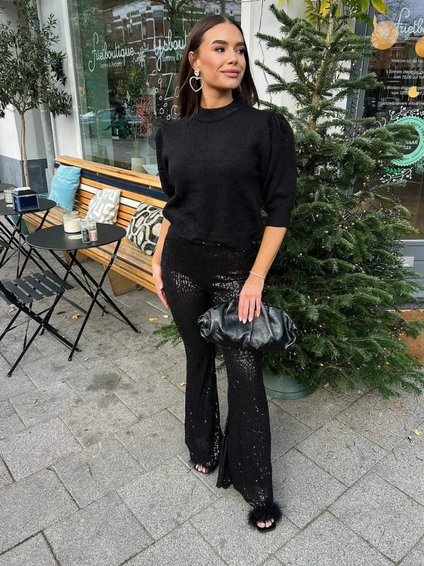 LOF Boutique Sequin Flared Pants Black> Broeken