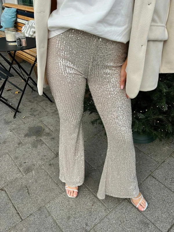 LOF Boutique Sequin Flared Pants Champagne> Broeken