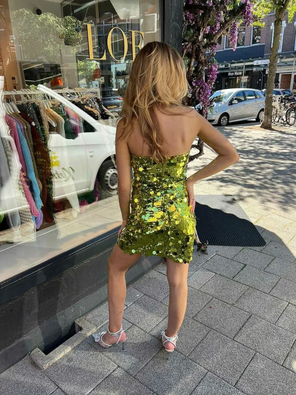 LOF Boutique Sequin Strapless Dress Lime> Jurken