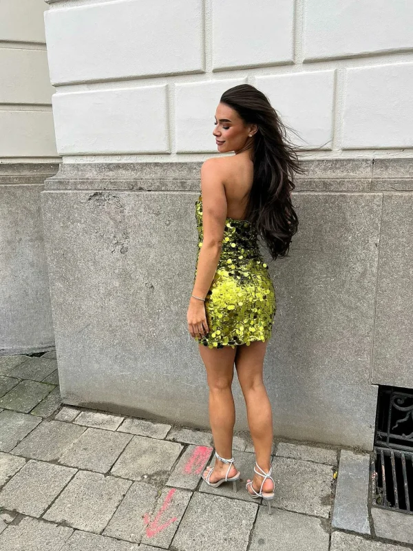 LOF Boutique Sequin Strapless Dress Lime> Jurken