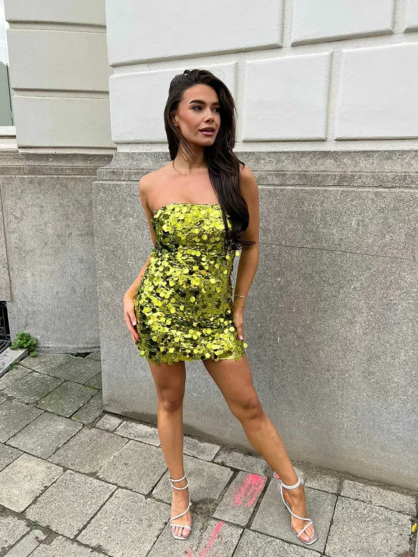 LOF Boutique Sequin Strapless Dress Lime> Jurken