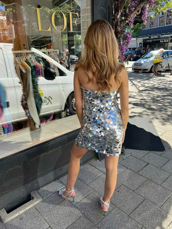 LOF Boutique Sequin Strapless Dress Silver> Jurken