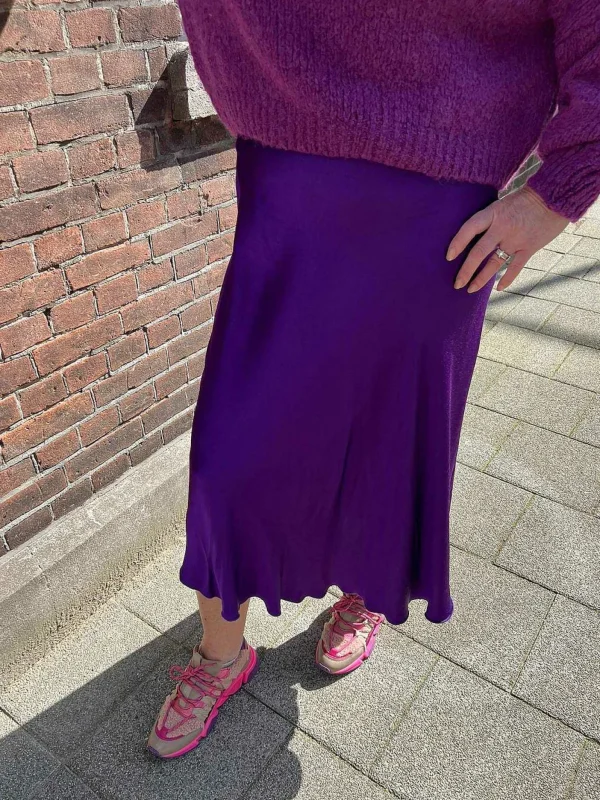 LOF Boutique Silky Midi Skirt Purple> Rokken