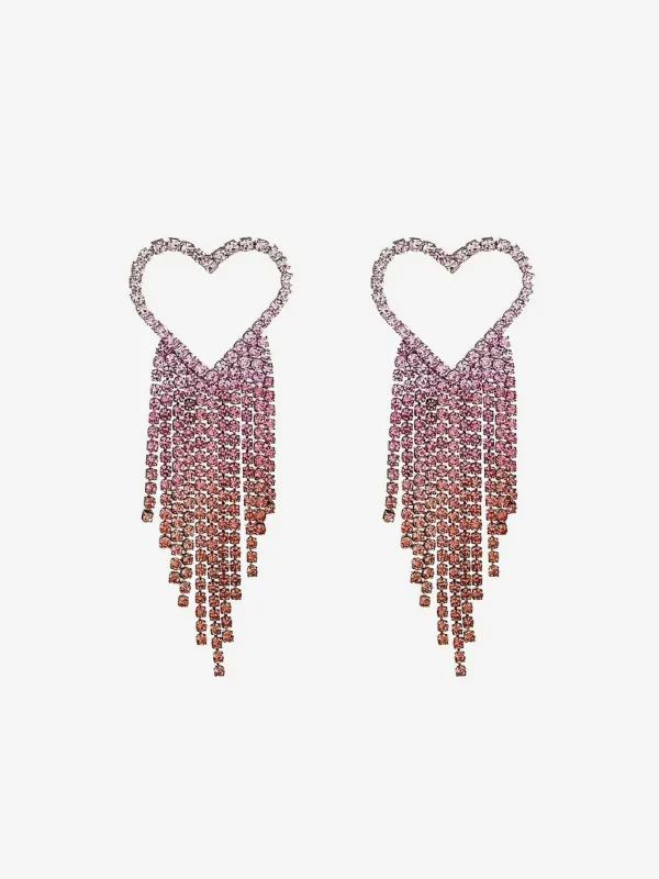 LOF Boutique Strass Earrings Open Hearts Pink> Oorbellen