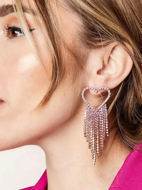 LOF Boutique Strass Earrings Open Hearts Pink> Oorbellen