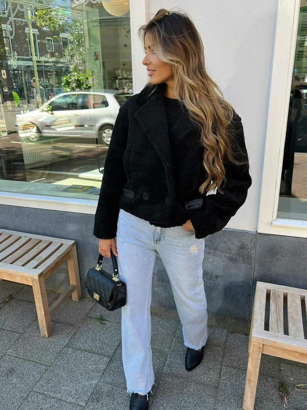 LOF Boutique Teddy Biker Jacket Black> Jassen