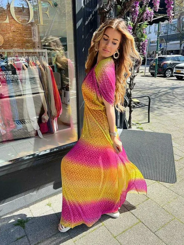 LOF Boutique Treasure Maxi Dress Yellow & Fuchsia> Jurken