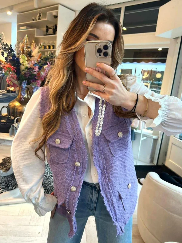 LOF Boutique Veerle Tweed Gilet Purple> Gilets