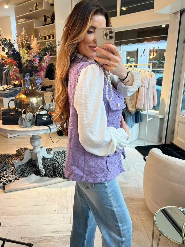 LOF Boutique Veerle Tweed Gilet Purple> Gilets