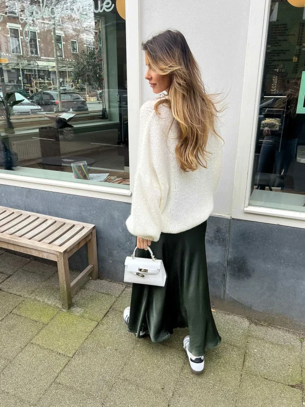 LOF Boutique Vive Silky Maxi Skirt Army> Rokken