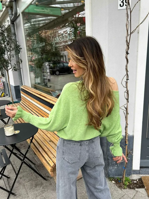 LOF Boutique Vlinder Ruffle Sleeve Lime> Truien