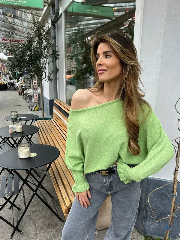 LOF Boutique Vlinder Ruffle Sleeve Lime> Truien