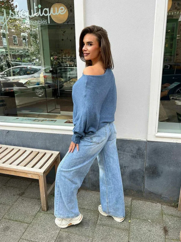 LOF Boutique Vlinder Trui Denim Blue> Truien