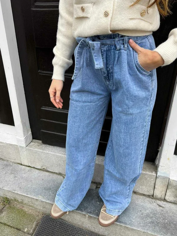 LOF Boutique Wide Leg Belt Jeans Blue> Broeken