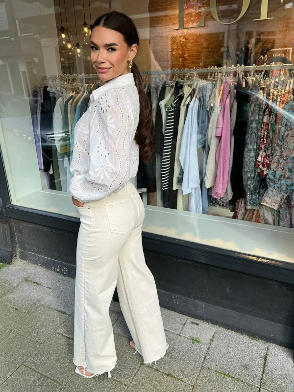 LOF Boutique Wide Leg Jeans Beige> Broeken