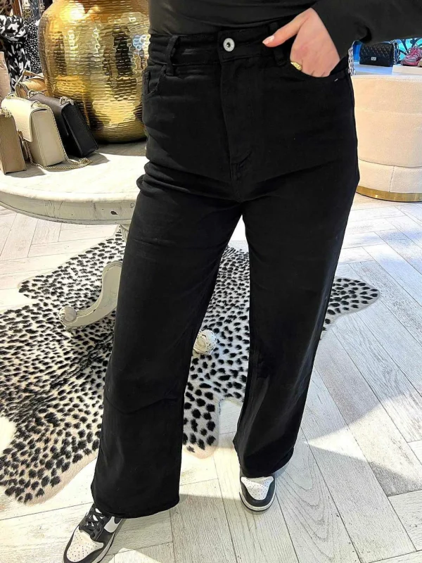 LOF Boutique Wide Leg Jeans Black> Broeken