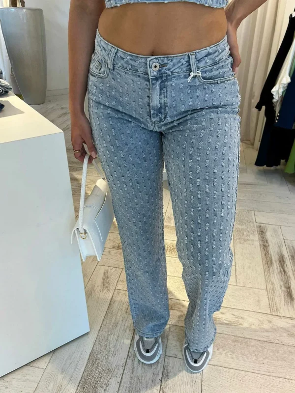 LOF Boutique Wide Leg Pattern Jeans Light Blue> Broeken